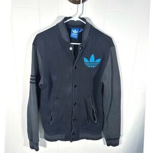 Adidas Originals Trefoil Varsity Jacket Grey Blue Letterman Snap Bomber Men’s S